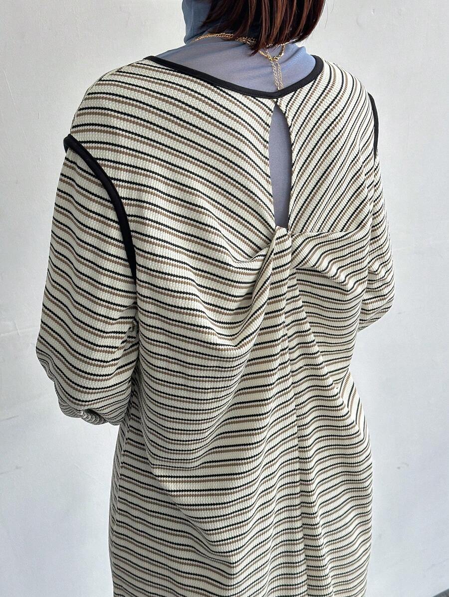 FRIFUL Váy dài sọc giản dị xuân/thu cho nữ - Nhiều màu - Xem 1