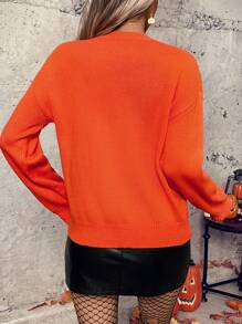 Chiquease 2024 New Halloween Chic Women Pullover Sweater, Knit Pullover Fall Winter - Burnt Orange - View 2