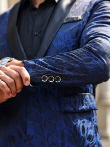 Manfinity AFTRDRK Ensemble 2 pièces composé d'un blazer imprimé sur toute la surface à simple boutonnage avec manches longues et d'un pantalon de costume unicolore pour hommes