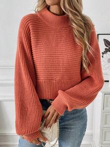 Chiquease كنزة صوفية كاجوال بأكمام خفاش كبيرة الحجم ذات لون أحادي، رقبة دائرية، للخريف/الشتاء، بلوزة محبوكة - لون برتقالي - مشاهدة 4