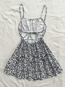 Soleia Damen Rückenfreies Sommerkleid mit Blümchenmuster und Spaghettiträgern für den Urlaub