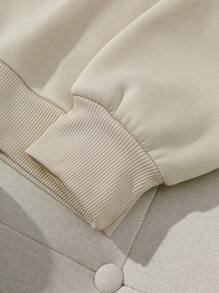 INAWLY 大码女式万圣节骷髅和仙人掌印花圆领长袖运动衫 - 杏色 - 查看 3