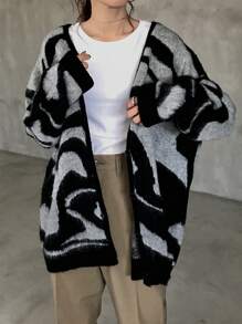 FRIFUL Áo khoác cardigan dáng rộng trễ vai phối màu cho nữ, trang phục thường ngày mùa thu đông, áo dài tay, quần áo nữ mùa thu - Nhiều màu - Xem 6