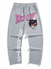 Manfinity EMRG Men's Streetwear Loose Letter Graphic Drawstring Waist Slant Pocket Sweatpants - Grey - View 5