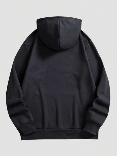 Street Life Men's Casual Figure & Slogan Print Drawstring Hooded Fleece Sweatshirt, Autumn & Winter