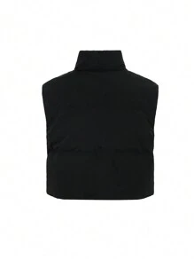 DAZY 女士纯色简约日常装无袖棉服外套，冬季女装，棉服女式夹克 - 黑色 - 查看 12