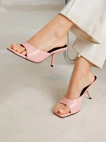 MOTF PREMIUM WOMEN'S OPEN TOE SQUARE HEELED MULE SANDALS, SIMPLE AND BASIC FASHION - Pink - View 5