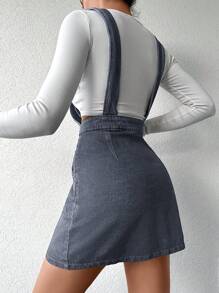 EURMUSE Women's Denim Overalls Dress - Grey - View 2