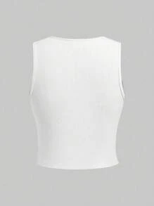 INAWLY Women's Round Neck Letter Print Stylish Fitted Charming Tank Top - White - View 2