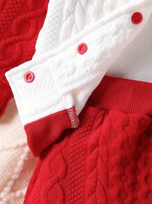 女婴拼色时尚毛衣和裤子 2 件套，秋冬