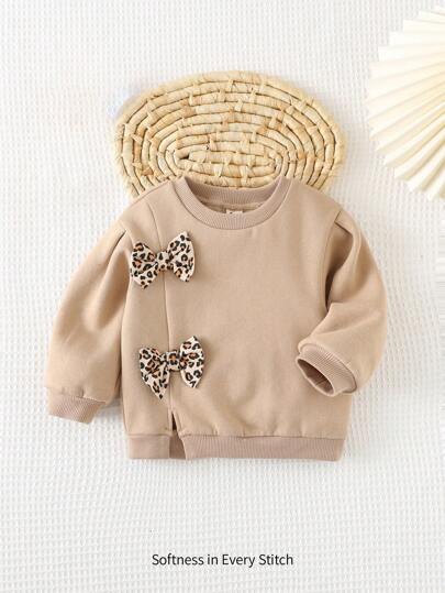 Cozy Pixies 女婴休闲蝴蝶结装饰套头圆领落肩运动衫