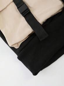 SHEIN Áo nỉ trùm đầu phối màu thời trang phong cách Hàn Quốc dành cho bé trai tuổi teen và quần nỉ Cargo mặc thường ngày - màu đen - Xem 8