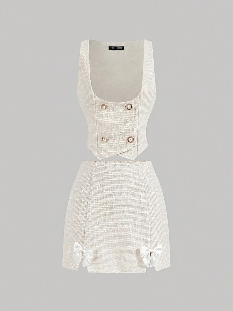 SHEIN MOD Bộ đồ hai mảnh cho nữ, Quần áo Halloween, Bộ đồ mùa thu, Quần áo, Bộ đồ công sở cho nữ, Thời trang Hàn Quốc, Bộ đồ mùa đông, Bộ đồ dễ thương, Bộ đồ Giáng sinh - Màu be - Xem 1