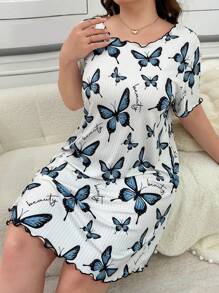 Áo ngủ tay ngắn in hình bướm cỡ lớn dành cho nữ, váy ngủ Moo Moo. - trắng - Xem 5