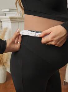 SHEIN 2pcs Maternity Front Tie Long Sleeve Crop Top And Pants Set, Spring Summer - Black - View 3