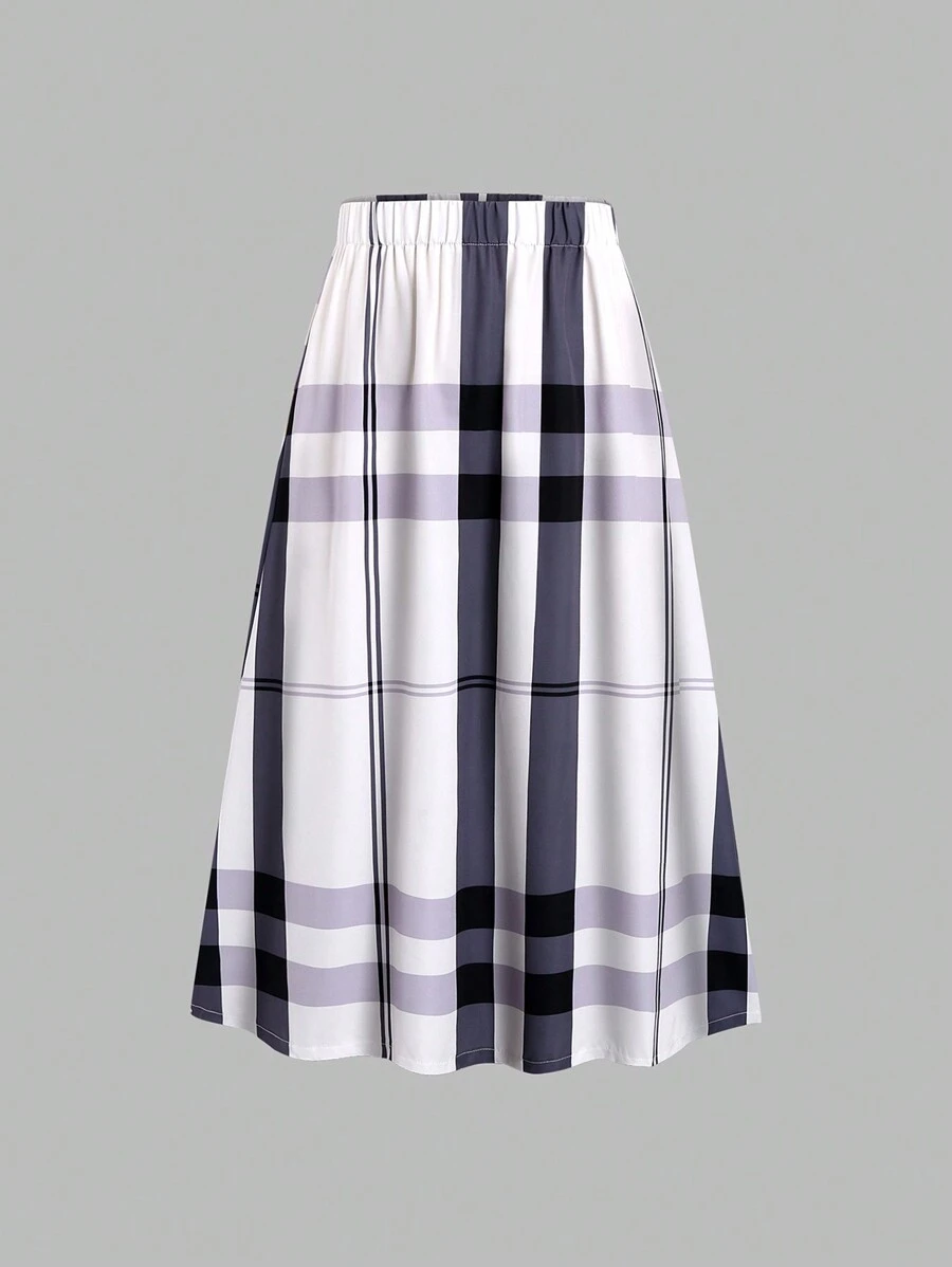 SHEIN Unity 女士時尚寬鬆格子長裙 - 彩色 - 查看 1