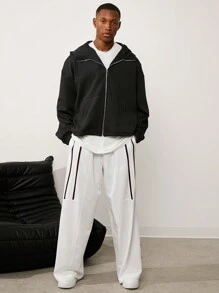 Forever 21 男士黑色拉链连帽运动夹克 - 黑色 - 查看 3