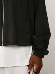 Forever 21 男士黑色拉链连帽运动夹克 - 黑色 - 查看 7