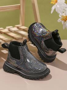 Botas de tobillo populares, lindas y antideslizantes de moda informal para niños - Negro - Ver 3