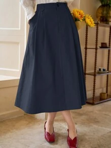 DAZY Váy đơn giản màu trơn dành cho nữ - Xanh đậm - Xem 8