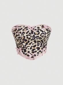 SHEIN MOD 女士豹纹蝴蝶结装饰牛仔抹胸 - 彩色 - 查看 1
