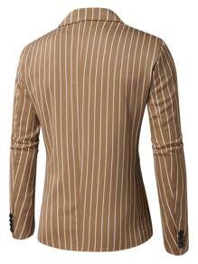 Manfinity Mode Men's Casual Striped Stand Collar Long Sleeve Blazer Jacket