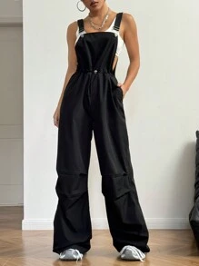 StreetHx 黑色美式收腰阔腿女式连体裤，街头风格运动百搭 - 黑色 - 查看 5