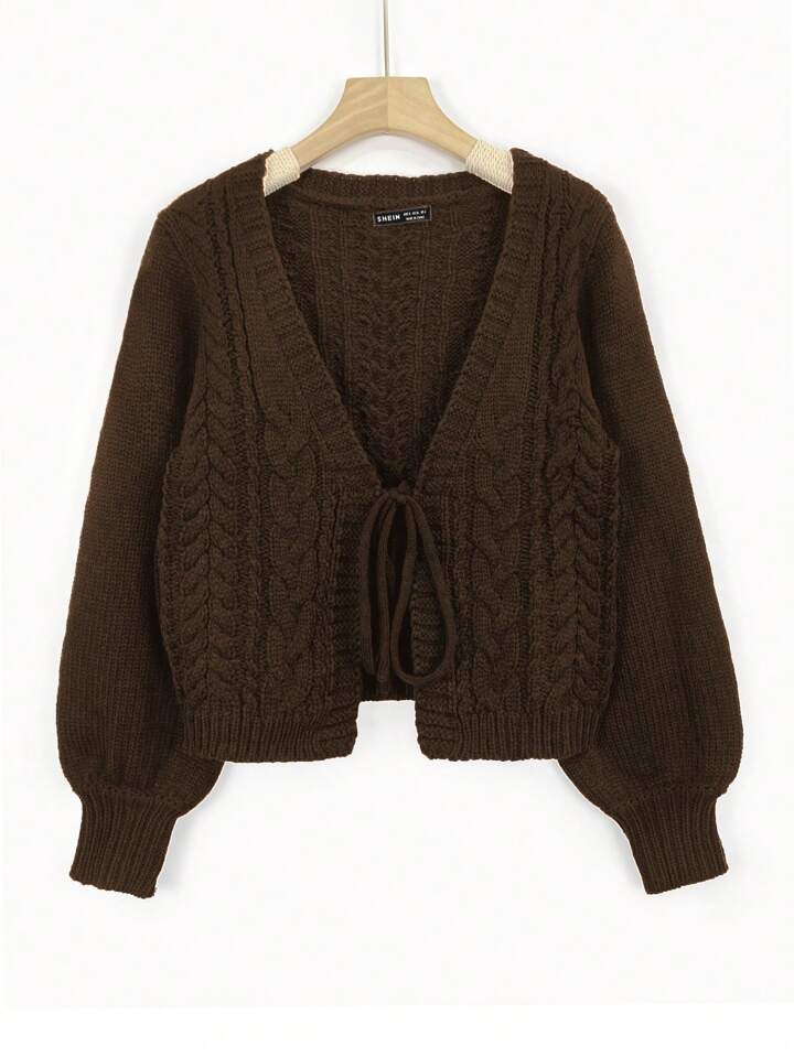 Flirla Women's Deep V-Neck Long Sleeve Tie Front Casual Loose Comfortable Cardigan , Brown Cardigans In Women,Long Sleeve Tops