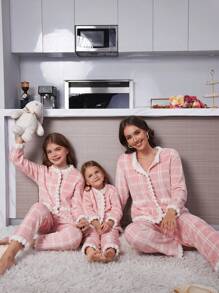 3pcs Young Girl Winter Fleece Pajama Set, Long Sleeve Cardigan With Pockets & Long Sleeve Top And Pants, Mommy And Me Matching Outfits (Sold Separately)