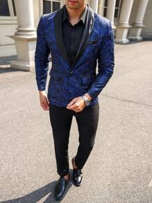 Manfinity AFTRDRK Ensemble 2 pièces composé d'un blazer imprimé sur toute la surface à simple boutonnage avec manches longues et d'un pantalon de costume unicolore pour hommes