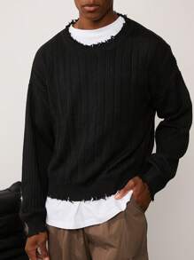 Forever 21 Men's Distressed Knit Sweater In Black - Black - View 6