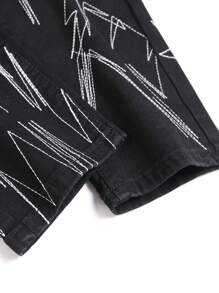 Chillumni Pantalones largos informales de mezclilla con botones estampados, moda callejera para hombres - Negro - Ver 4