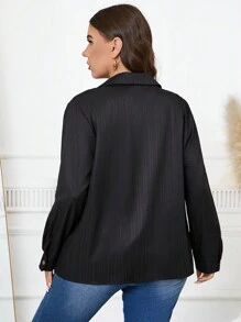 SHEIN Clasi Plus Size Women's Elegant Marble Print Long Sleeve Blouse Business Casual Woman - Black and White - View 2
