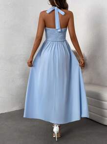 SHEIN LUNE Women's Sleeveless Backless Solid Color Dress - Blue - View 2