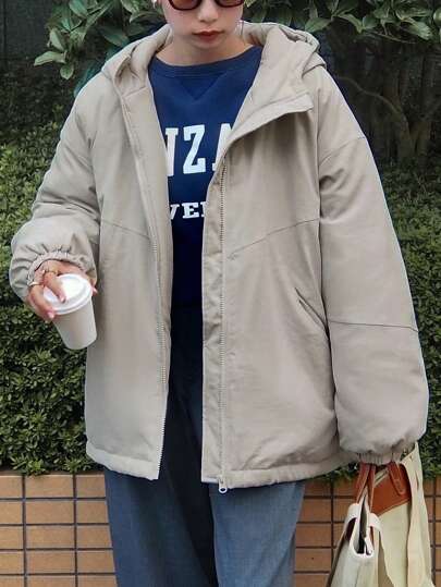 FRIFUL 女式连帽纯色宽松休闲保暖棉服外套
