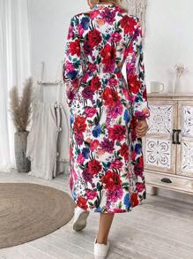 SHEIN Clasi Floral Print V-Neck Fit-And-Flare Midi Dress For Women - Multicolor - View 2