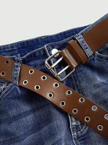 ROMWE Grunge Punk 复古破旧女式阔腿牛仔裤搭配复古棕色皮带 - 藍色 - 查看 3