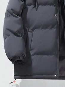 Men 1pc Drawstring Hooded Padded Coat - Coffee Brown - View 4