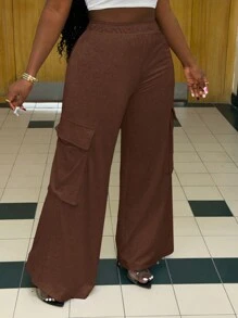 Slaydiva Pantalon évasé avec poches style tenue de travail casual pour femmes, automne