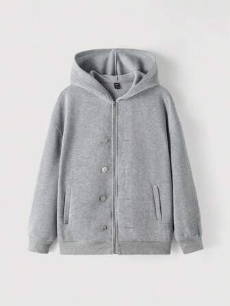 SHEIN MOD Damen graues dekoratives Sweatshirt mit Knopfleiste, Herbst/Winter, Sweatshirt, Sweatshirt