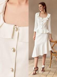 MOTF PREMIUM ÁO PEPLUM CỔ VUÔNG RÕ RÀNG TRIM - trắng - Xem 9