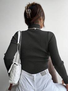 RueChic Turtleneck Ribbed Knit Slim Fit Sweater - Grey - View 2