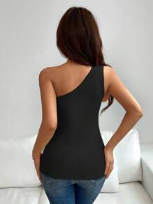 Rafferiza Women's Asymmetrical Neckline Shoulder Fitted Elegant Solid Color 3D Floral Decor One Shoulder Top - Multicolor - View 2