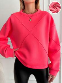 Cottnline 素色落肩袖運動衫 - 粉色 - 查看 1