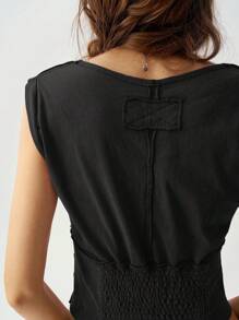 Bohemela 女士棉质 V 领无袖“度假” T 恤，黑色短款上衣 - 黑色 - 查看 9