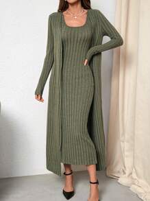 SHEIN Privé Damen Kleid mit quadratischem Ausschnitt und Lange Mantel