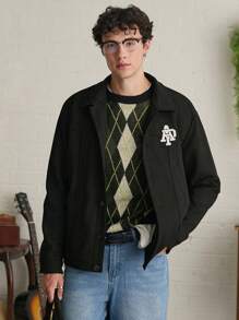Manfinity VCAY Giacca casual da uomo con toppe a lettera, autunnale