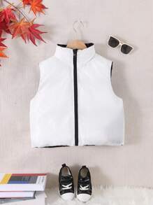 Shorts casuales reversibles, abrigo exterior tipo chaleco con relleno para niñas preadolescentes