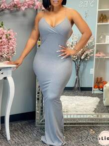 SHEIN Slayr 大码纯色露背紧身吊带背心连衣裙 - 灰色 - 查看 4