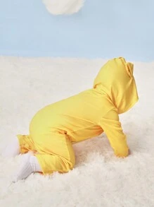 SHEIN Mono con capucha informal y lindo con estampado gráfico de león para bebés niños. Diseño con orejas 3D, adecuado para uso diario, ropa de casa, salidas y fiestas de disfraces, otoño/invierno - Amarillo - Ver 2